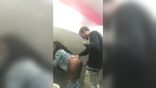 Black girl fucks white cock in club restroom