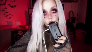 ASMR BLONDE WITH BIG BOOBS PLAYS WITH SALIVA