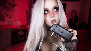 ASMR BLONDE WITH BIG BOOBS PLAYS WITH SALIVA