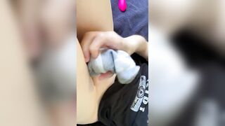 Sock Stuffing then Rub on Dildo