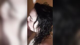 HOT SHOWER BJ 2 PLUS PLAYING WITH HERSELF WITH SHOWERHEAD!