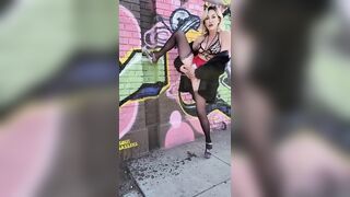 Big Fake Tit Hooker Pisses in Public Alley