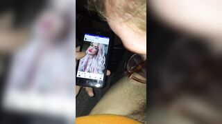 Blonde Babe Sucks Daddy while he looks at Huge Tits on Instagram