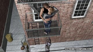 3D Cartoon Babe Gets Fucked Hard on a Fire Escape