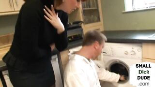 CFNM MILFs teasing repairmans tiny dick before handjob