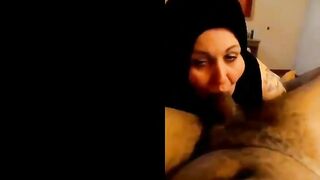 Milf in a hijab gives professional blowjob