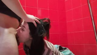 Trash Slut Sucks in the Mall Toilet