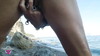 Nippleringlover Pierced Nipples Peeing & Fingering Pierced Pussy in Public at Nude Beach