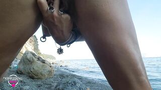 Nippleringlover Pierced Nipples Peeing & Fingering Pierced Pussy in Public at Nude Beach