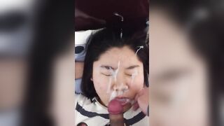 Asian girl begs for a massive facial