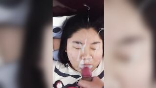 Asian girl begs for a massive facial