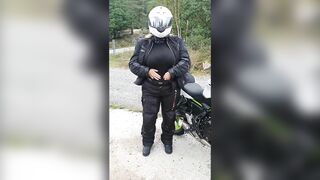 Milf flashing tits outdoors and giving hubby a handjob