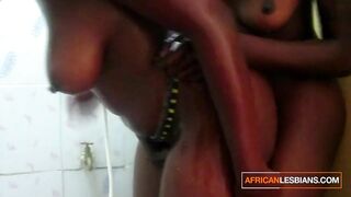 african lesbian couple eating pussy in the shower