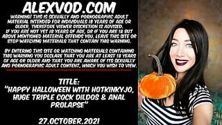 Happy Halloween with Hotkinkyjo, huge triple cock dildos & anal prolapse