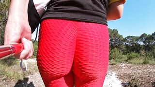 Just a sexy ass walking in red yoga pants