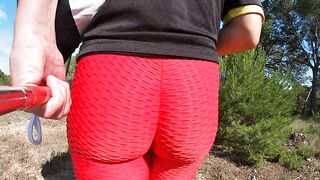 Just a sexy ass walking in red yoga pants