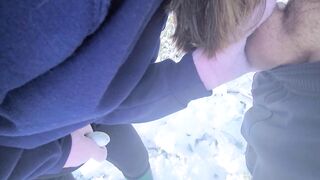 COUPLE Goes for HIKE in SNOW. WIFE GIVES BJ and Gets FUCKED, CREAMPIED, and CUM ON ASS in PUBLIC.