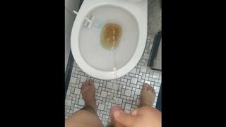 POV Guy peeing in the morning