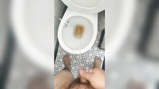 POV Guy peeing in the morning