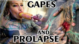 TATTOO girl masturbating, fingering her pussy and ass, fucks her ANAL with a toy and GAPES prolapse