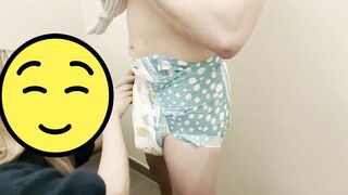 Mommy changes diaper in public toilet ABDL