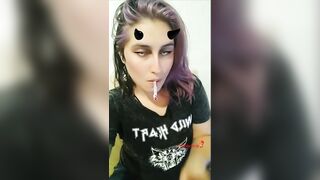 POV Look into my eyes smoking and staring at the camera with different color of hair. Cute alt girl