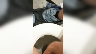 Pushing Fresh Cum Out of My Ass in a Public Toilet