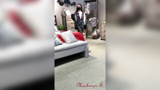 Risky Wife Flashes Tits and Pussy in a Furniture Store