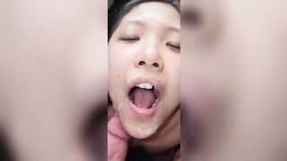 chinese slut gets face cummed on