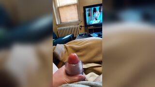 Love jerking my cock to porn and shooting a big load