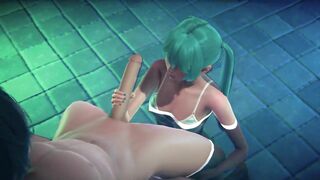 Miku jerking off big cock, cum in the pool and on the face