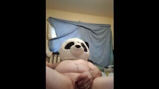 Perverted panda jerks off while I'm at work