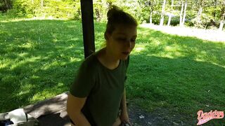 Pissing creampied cunt in public