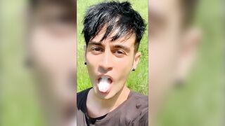 Chewing and swallowing ex - boyfriend cum ( solo cum eating after BJ vid )