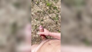 Jerking my big cock in the countryside with cumshot