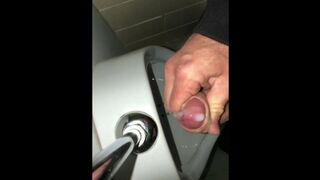 Risky Public Washroom Masturbation Pissing and Cumming into a Urinal