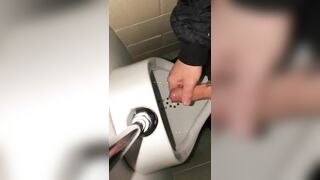 Risky Public Washroom Masturbation Pissing and Cumming into a Urinal