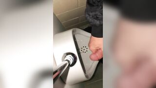 Risky Public Washroom Masturbation Pissing and Cumming into a Urinal