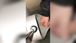 Risky Public Washroom Masturbation Pissing and Cumming into a Urinal