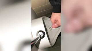 Risky Public Washroom Masturbation Pissing and Cumming into a Urinal