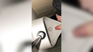 Risky Public Washroom Masturbation Pissing and Cumming into a Urinal