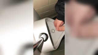 Risky Public Washroom Masturbation Pissing and Cumming into a Urinal