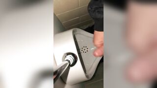 Risky Public Washroom Masturbation Pissing and Cumming into a Urinal