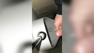 Risky Public Washroom Masturbation Pissing and Cumming into a Urinal