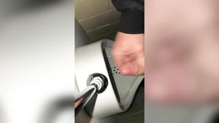 Risky Public Washroom Masturbation Pissing and Cumming into a Urinal