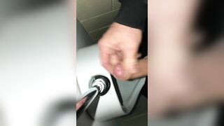 Risky Public Washroom Masturbation Pissing and Cumming into a Urinal