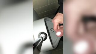 Risky Public Washroom Masturbation Pissing and Cumming into a Urinal