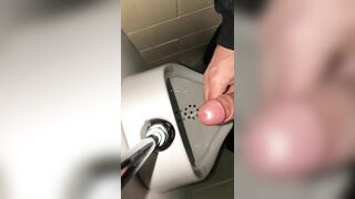 Risky Public Washroom Masturbation Pissing and Cumming into a Urinal