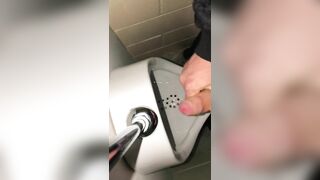 Risky Public Washroom Masturbation Pissing and Cumming into a Urinal