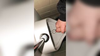 Risky Public Washroom Masturbation Pissing and Cumming into a Urinal